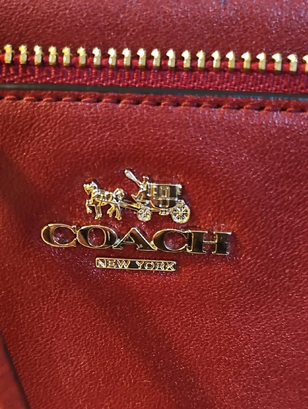 Coach Double Zip Leather Wristlet in Deep Red with Gold Hardware - Picture 2 of 6